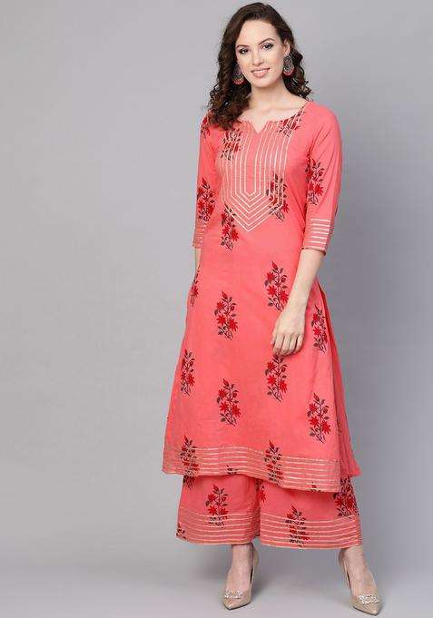 Coral Printed Cotton Kurta Set