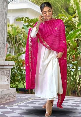 White Solid Silk Blend Kurta Set