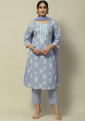 Lavender Printed Cotton Kurta Set