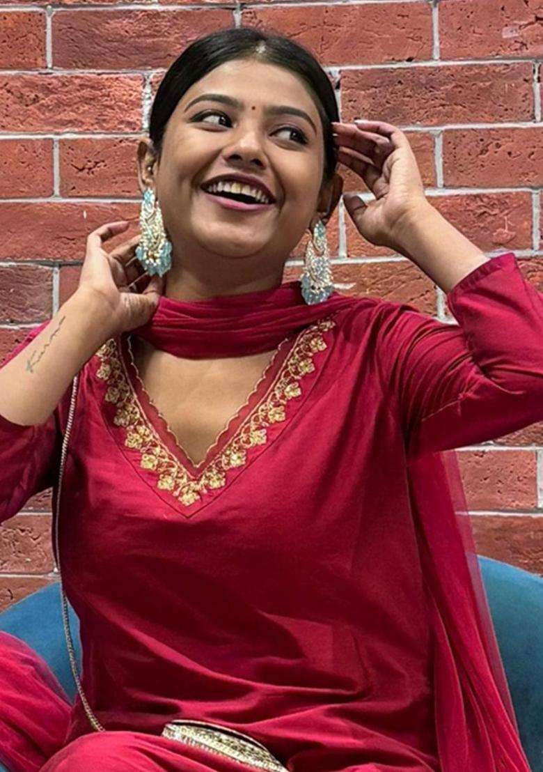 Pink Solid Silk Blend Kurta Set - Indya
