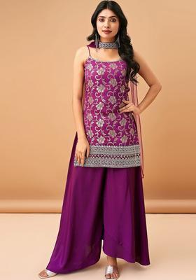 Purple Embroidered Silk Sharara Set