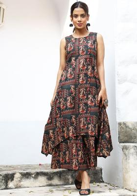 Black Printed Viscose Kurta Set