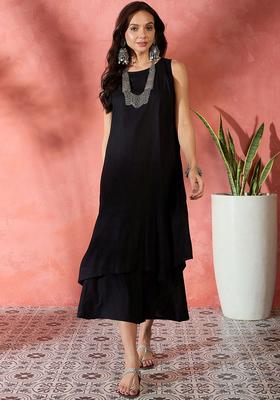 Black Solid Viscose Kurta Set