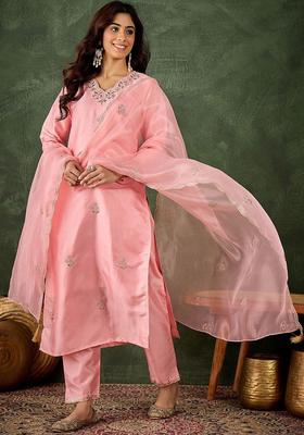 Pink Yoke Design Silk Blend Kurta Set