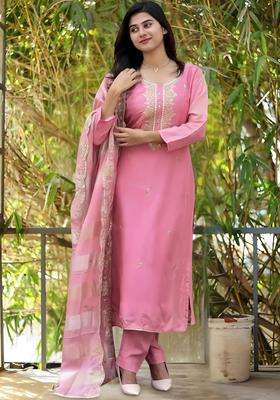 Pink Yoke Design Cotton Kurta Set