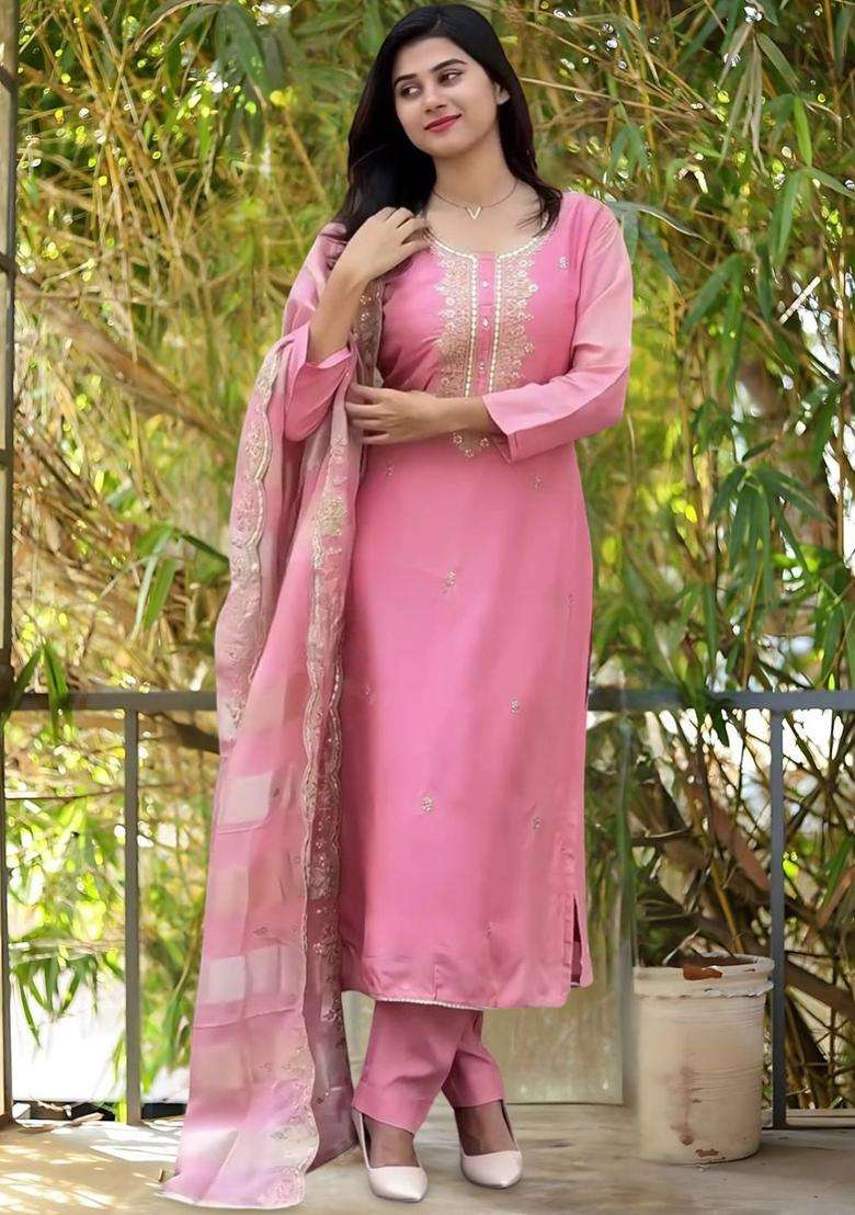Pink Yoke Design Cotton Kurta Set - Indya