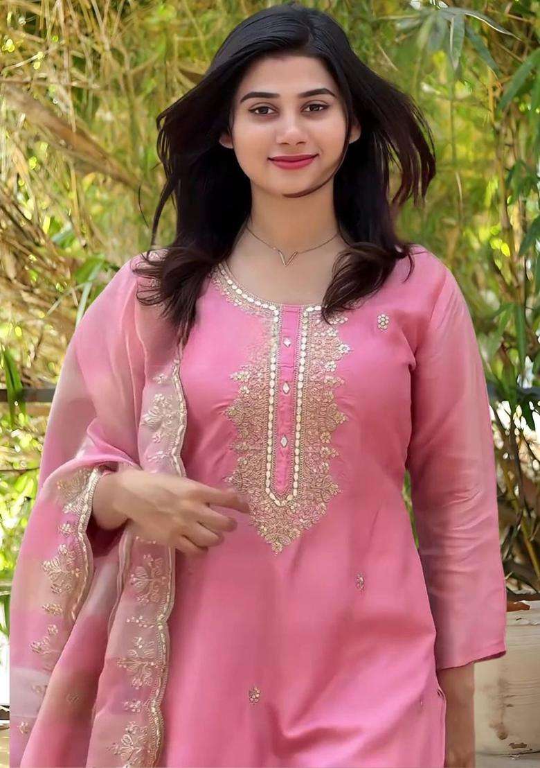 Pink Yoke Design Cotton Kurta Set - Indya