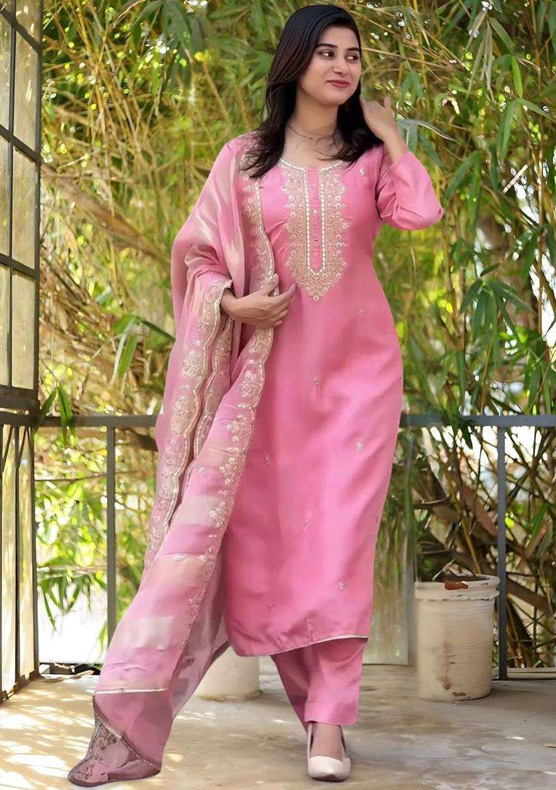 Pink Yoke Design Cotton Kurta Set - Indya