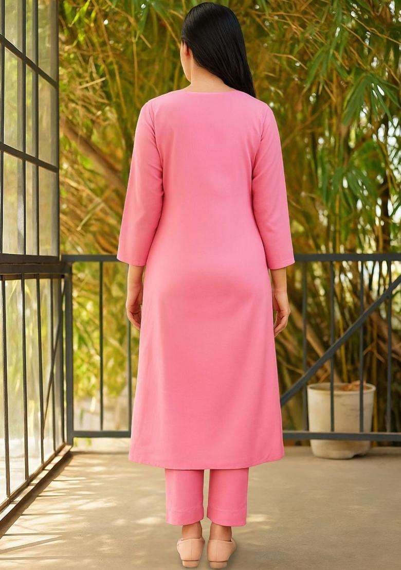 Pink Yoke Design Cotton Kurta Set - Indya
