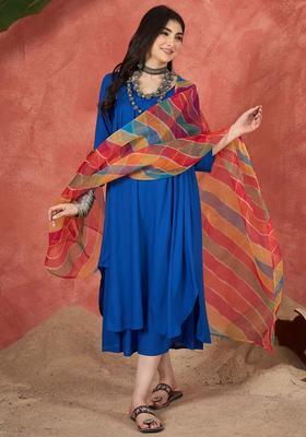 Blue Solid Viscose Kurta Set