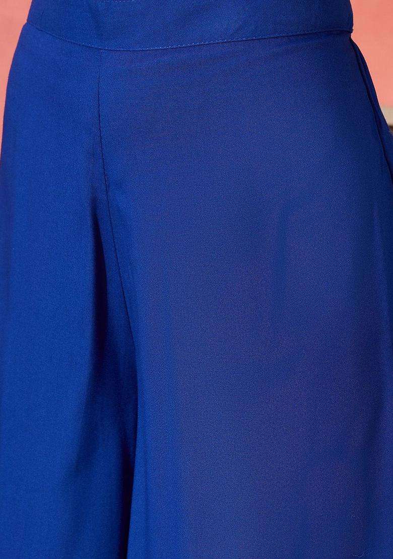 Blue Solid Viscose Anarkali Set - Indya