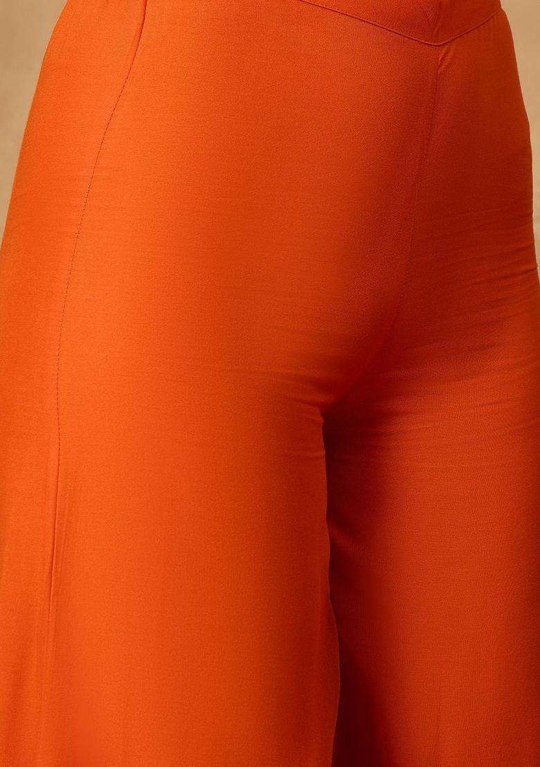Orange Solid Viscose Anarkali Set - Indya