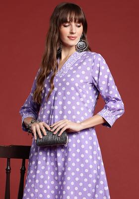 Lavender Printed Cotton Kurta Set