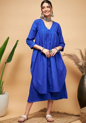Blue Solid Viscose Kurta Set