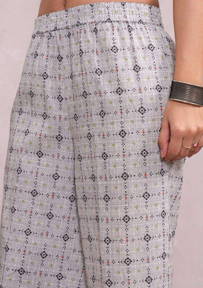 Grey Printed Cotton Kurta Set - Indya