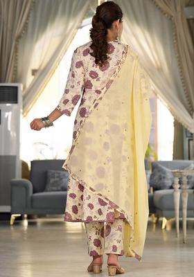 Cream Printed Cotton Kurta Set