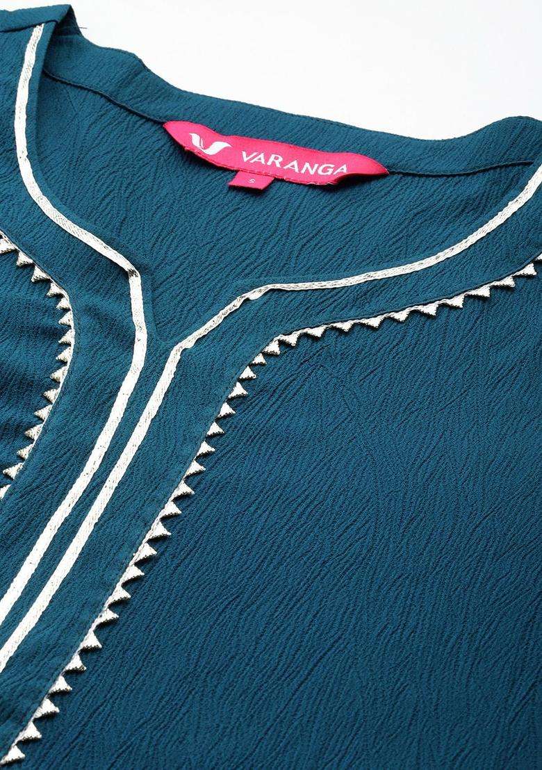 Teal Solid Silk Blend Kurta Set - Indya