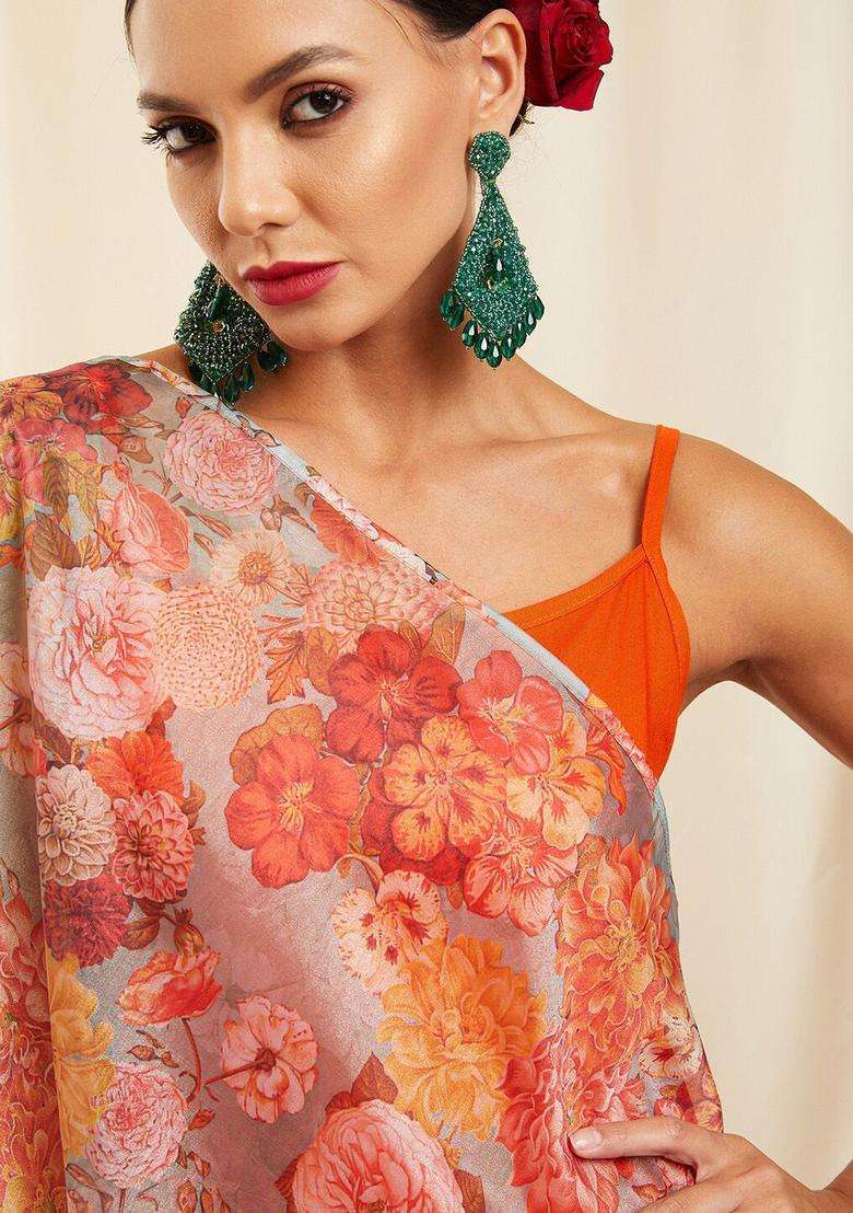 Orange Solid Viscose Anarkali Set - Indya