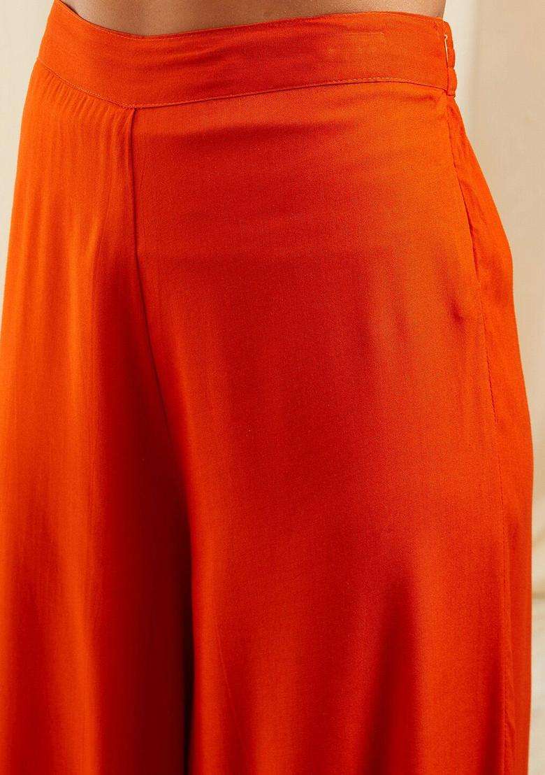 Orange Solid Viscose Anarkali Set - Indya