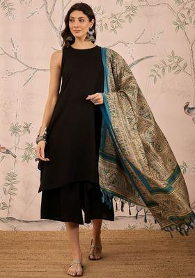 Black Solid Viscose Kurta Set