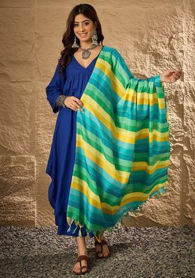 Blue Solid Viscose Kurta Set