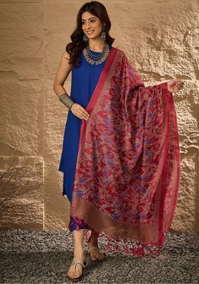Blue Solid Viscose Kurta Set
