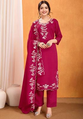 Pink Embroidered Silk Kurta Set