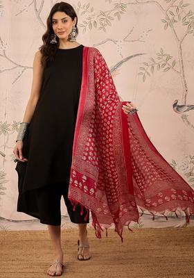 Black Solid Viscose Kurta Set