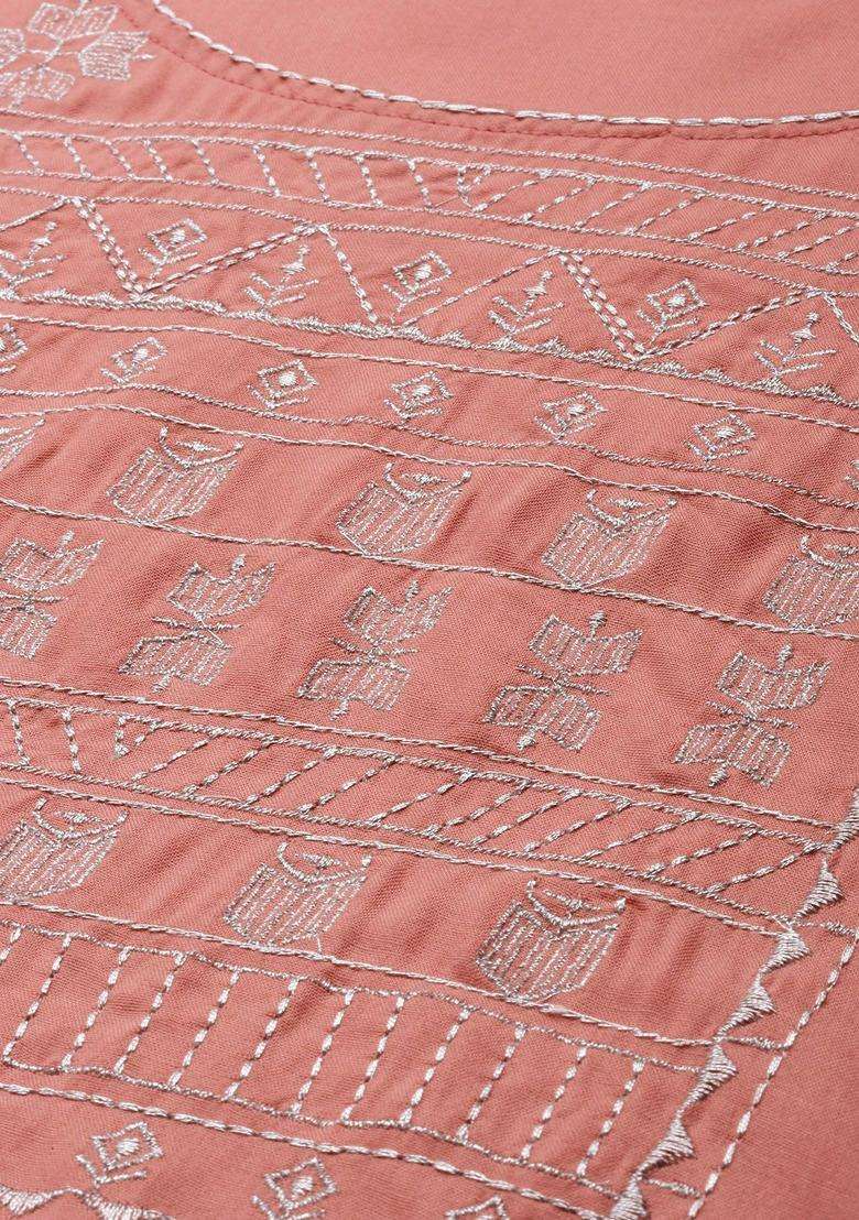 Coral Embroidered Viscose Kurta Set - Indya