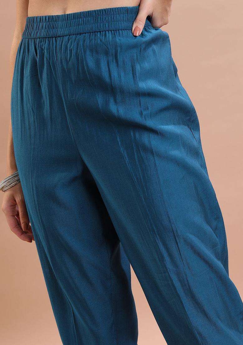 Blue Printed Polyester Kurta Set - Indya