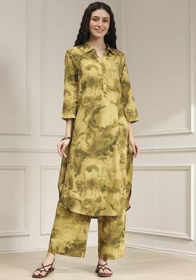 Green Printed Viscose Kurta Set