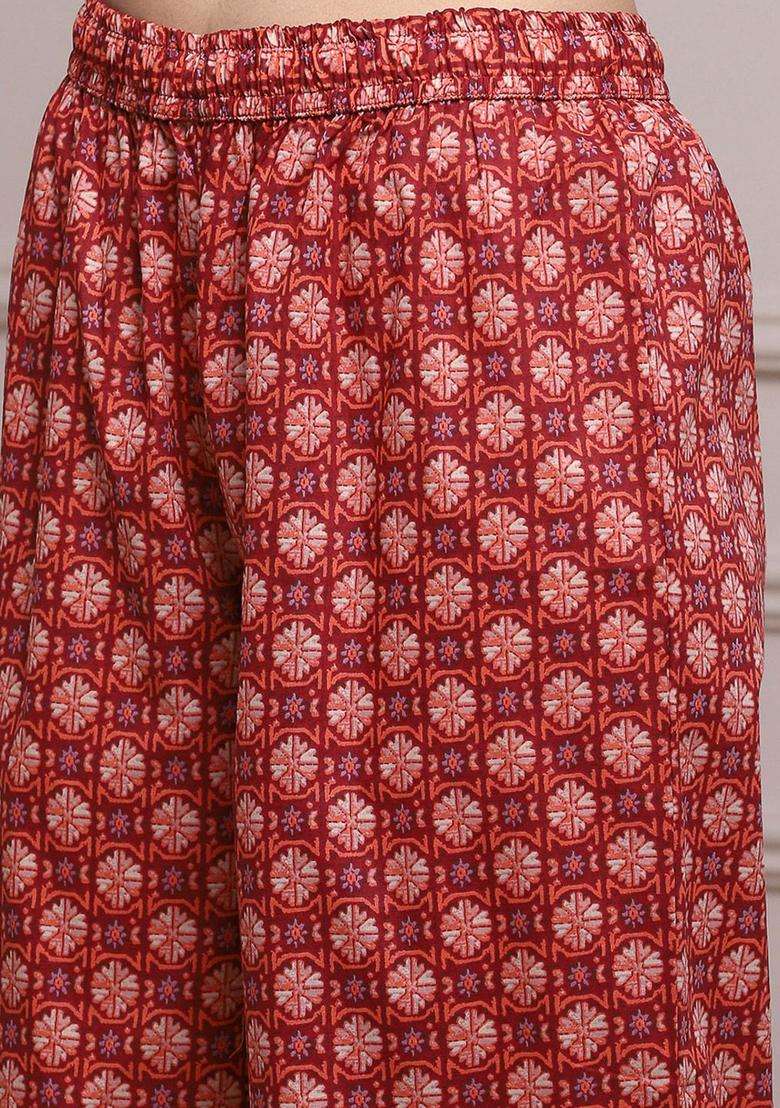 Red Printed Cotton Kurta Set - Indya