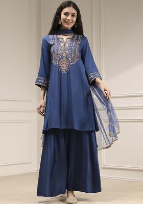 Blue Yoke Design Viscose Kurta Set