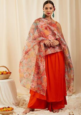 Orange Solid Viscose Anarkali Set