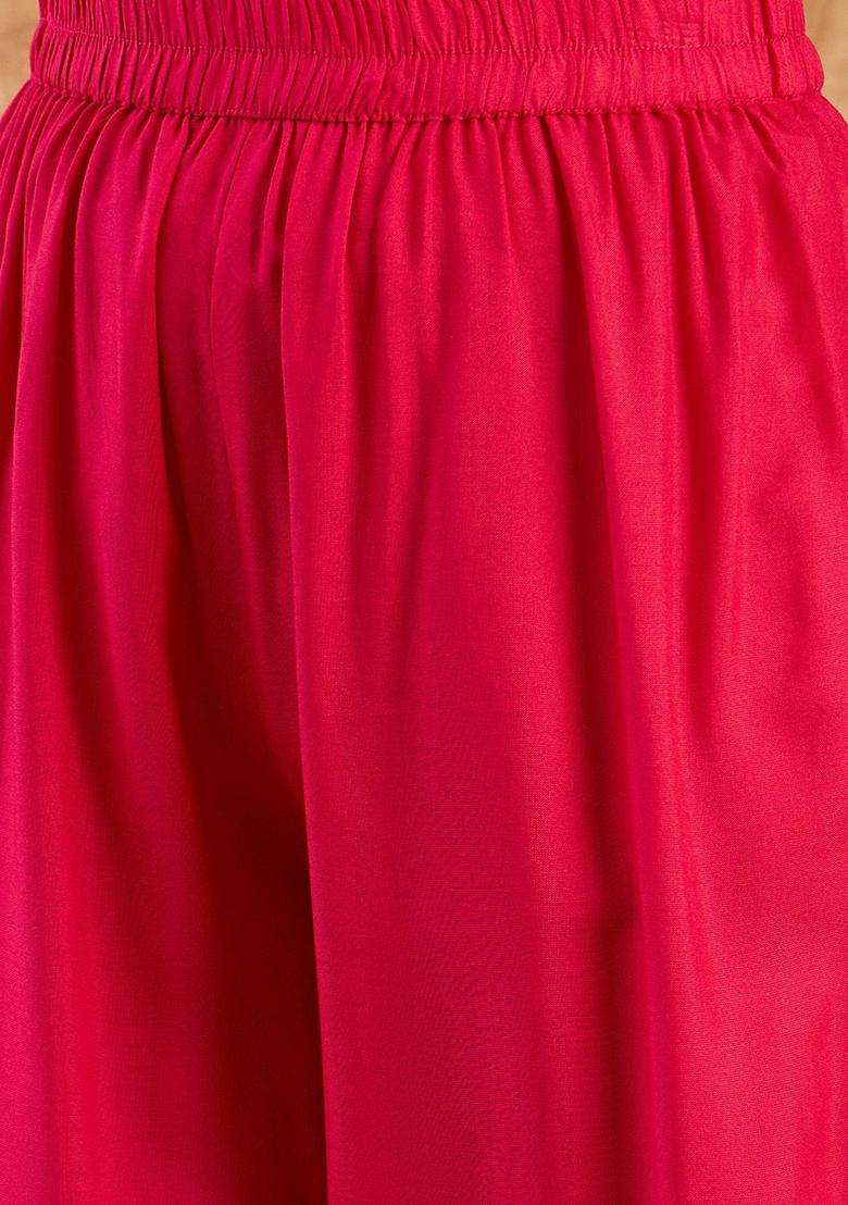 Red Solid Viscose Kurta Set - Indya