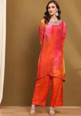 Fuchsia Embroidered Cotton Kurta Set