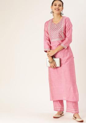 Pink Yoke Design Silk Blend Kurta Set