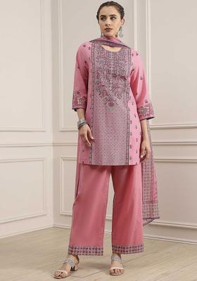 Pink Printed Cotton Kurta Set