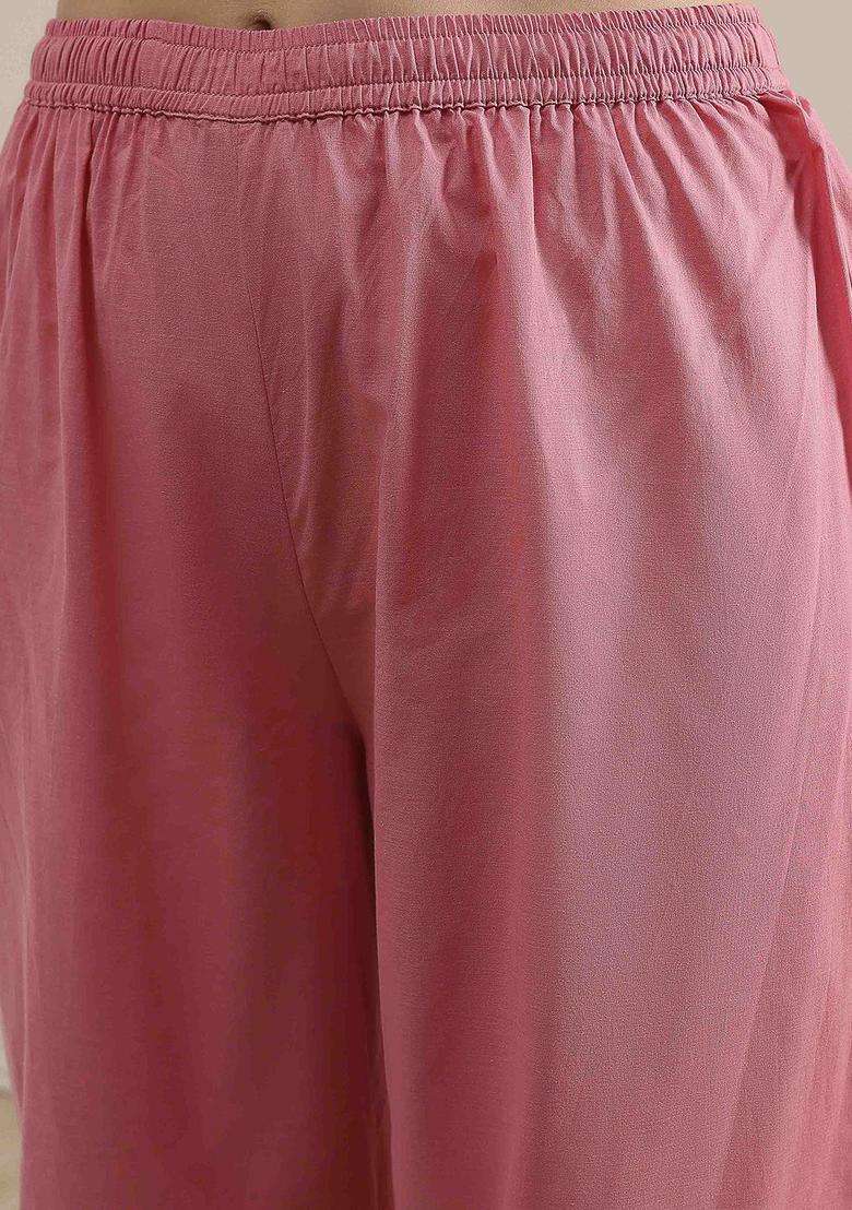 Pink Printed Cotton Kurta Set - Indya