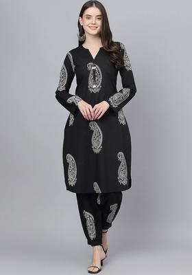 Black Printed Cotton Kurta Set