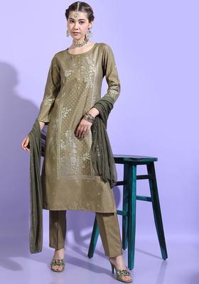 Olive Printed Viscose Kurta Set
