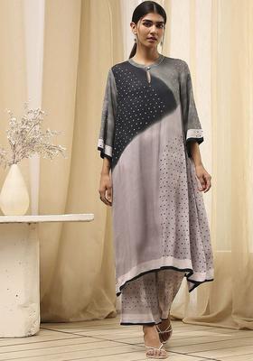 Grey Printed Viscose Kurta Set
