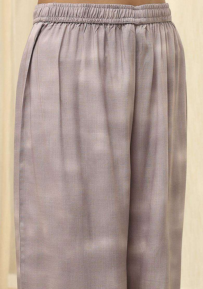 Grey Printed Viscose Kurta Set - Indya