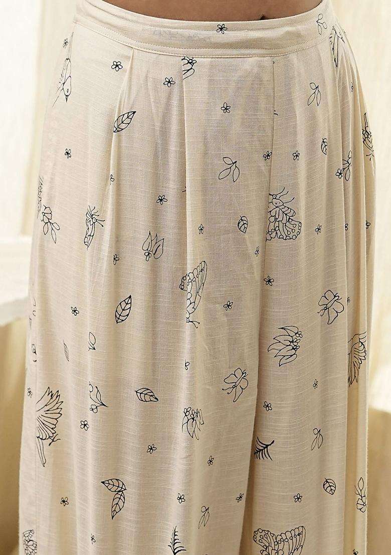 White Printed Cotton Kurta Set - Indya