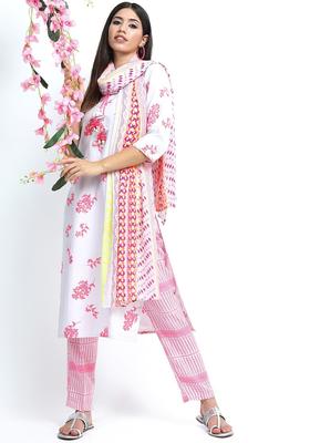 Off White Printed Viscose Kurta Set