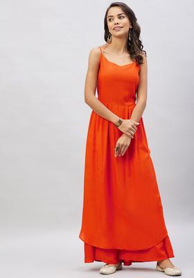 Orange Solid Viscose Kurta Set