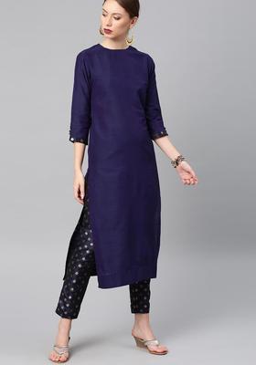 Purple Self Design Cotton Kurta Set