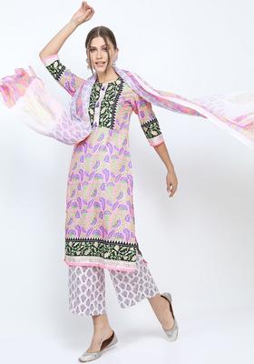 Pink Yoke Design Viscose Kurta Set
