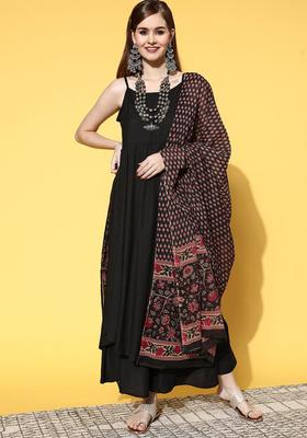 Black Solid Viscose Anarkali Set