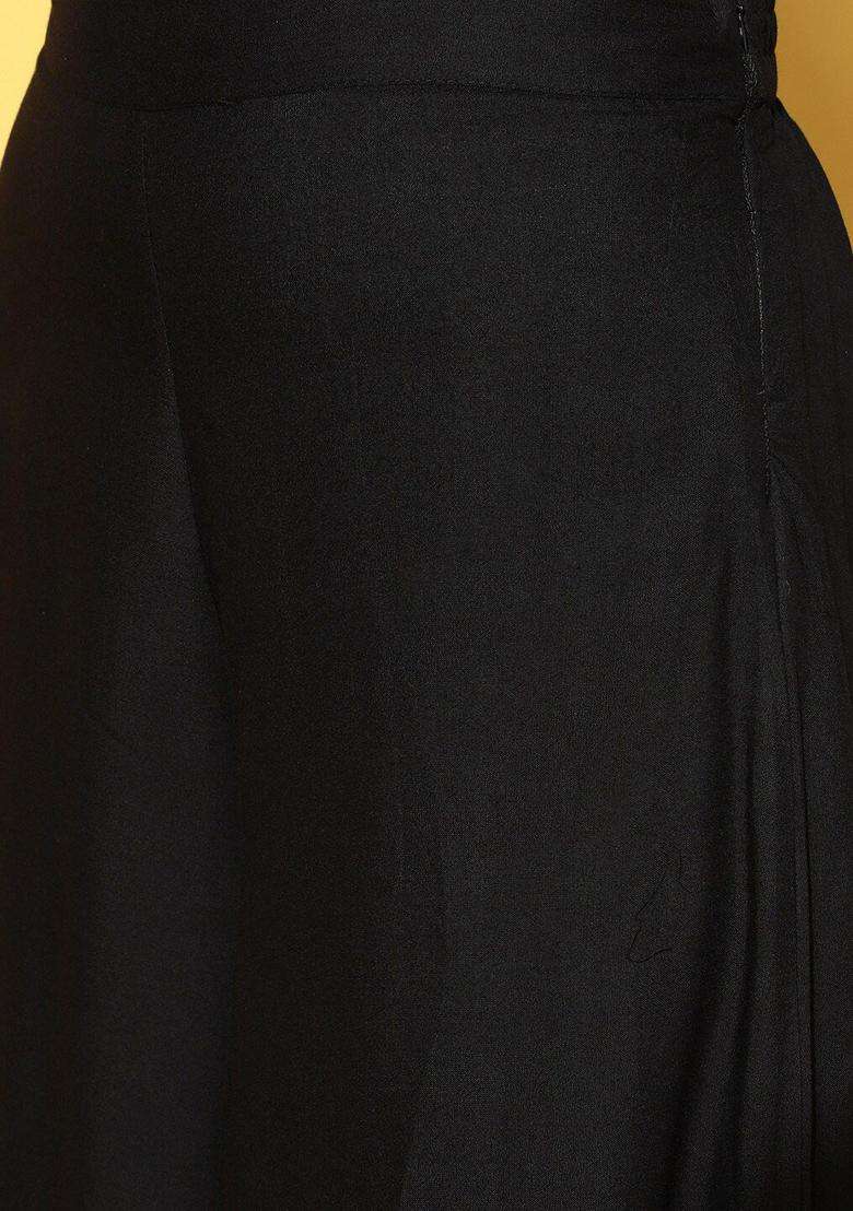Black Solid Viscose Anarkali Set - Indya